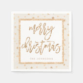 Gouden sterren vrolijk kerstfeest crèmekleurige pa servetten (Voorkant)
