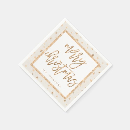 Gouden sterren vrolijk kerstfeest crèmekleurige pa servetten (Hoek)