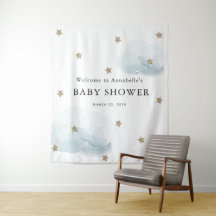 Gouden sterren & wolken baby shower wandkleed