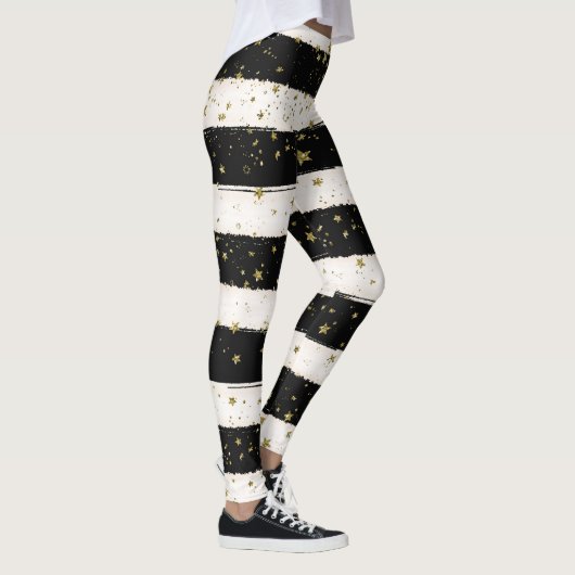 Gouden Sterren Zwart en Witte Strepen Leggings (Rechts)
