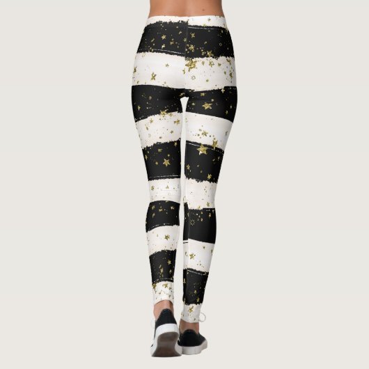 Gouden Sterren Zwart en Witte Strepen Leggings (Achterkant)