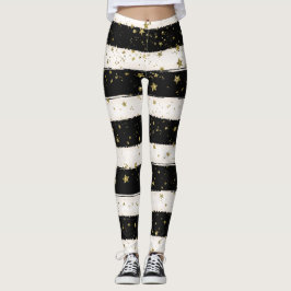 Gouden Sterren Zwart en Witte Strepen Leggings