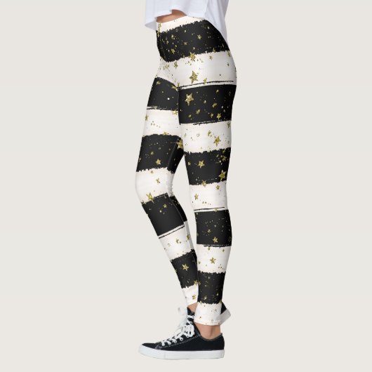Gouden Sterren Zwart en Witte Strepen Leggings (Links)