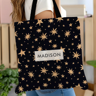 Gouden sterren Zwarte lucht trendy sterrenhemel Tote Bag