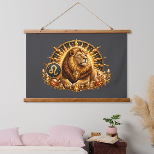 Gouden sterrenbeeld Leeuw met edelstenen Hangend Wandkleed (Slaapkamer)