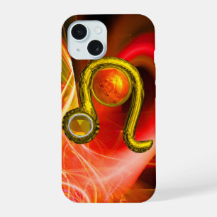 Gouden sterrenbeeld LEEUW Rode Gele Fractale Krull iPhone 15 Case