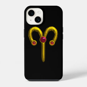 Gouden sterrenbeeld RAM, Rood Robijn Zwart iPhone 14 Hoesje