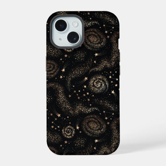 Gouden Sterrenbeeld Sterrenstelsel Patroon iPhone 15 Case (Achterkant)