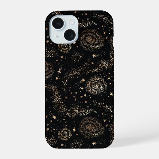 Gouden Sterrenbeeld Sterrenstelsel Patroon iPhone 15 Case (Achterkant)