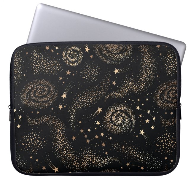 Gouden Sterrenbeeld Sterrenstelsel Patroon Laptop Sleeve (Voorkant)