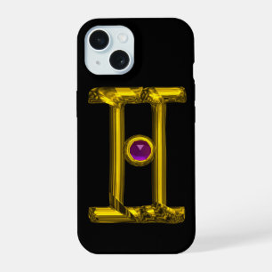 Gouden sterrenbeeld TWEELINGEN Paarse Alexandriet iPhone 15 Hoesje