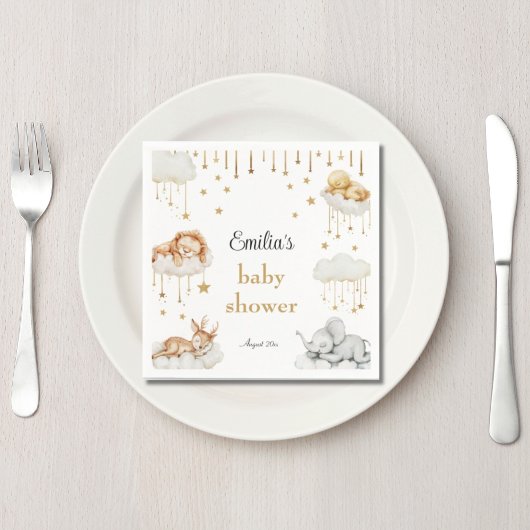 Gouden sterrenhemel slapende dieren servet