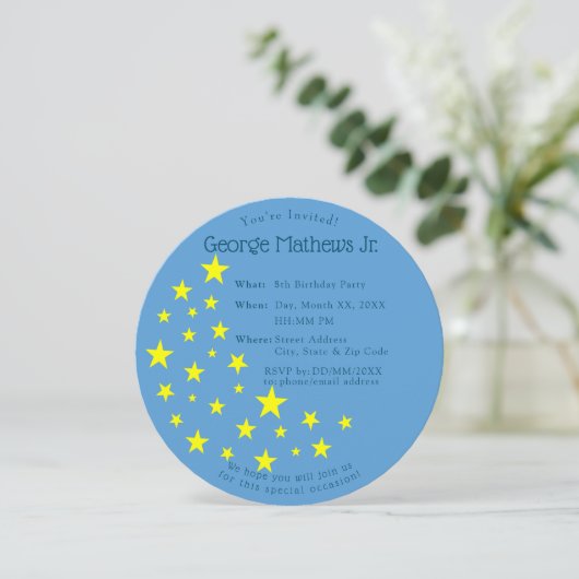 Gouden Sterrenmaan op Blue Kids Verjaardagsfeest Kaart (Staand voorkant)