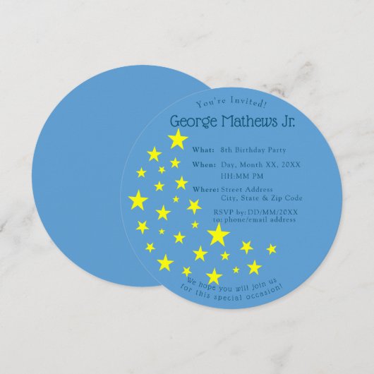 Gouden Sterrenmaan op Blue Kids Verjaardagsfeest Kaart (Voorkant / Achterkant)