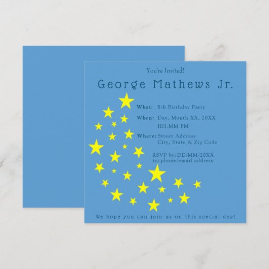 Gouden Sterrenmaan op Picton Blue Gelukkige Verjaa Kaart (Voorkant / Achterkant)