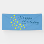 Gouden Sterrenmaan op Picton Blue Gelukkige Verjaa Spandoek (Horizontaal)