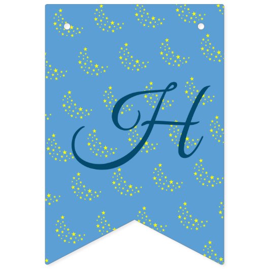 Gouden Sterrenmaan op Picton Blue Gelukkige Verjaa Vlaggetjes (Tweede vlag)