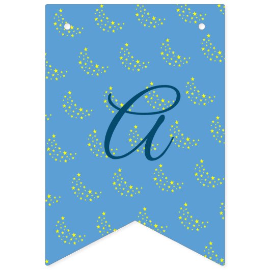 Gouden Sterrenmaan op Picton Blue Gelukkige Verjaa Vlaggetjes (Derde vlag)