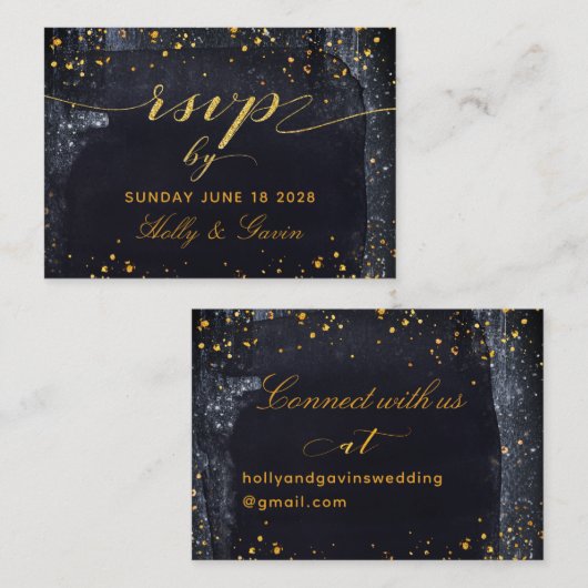 Gouden Sterrennacht Bruiloft Online RSVP-kaart Contactkaartje (Voorkant / Achterkant)