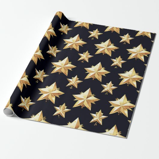 Gouden sterrenpatroon cadeaupapier (Uitgerold)