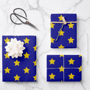 Gouden sterrenpatroon, marineblauw, exclusief inpakpapier vel