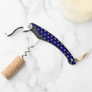 Gouden sterrenpatroon, marineblauw, exclusief kurkentrekker