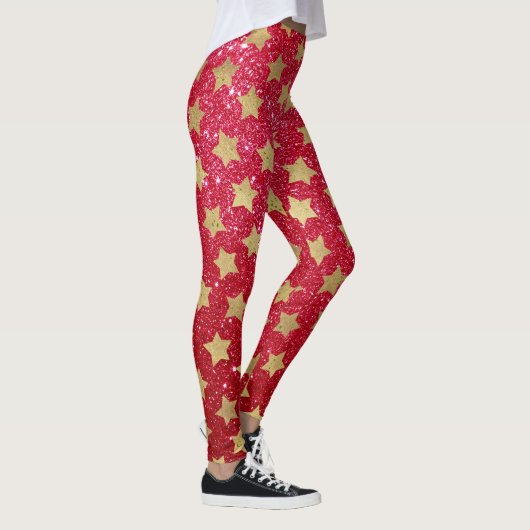 Gouden Sterrenpatroon, Vakantie Kerstmis Glitter Leggings (Rechts)