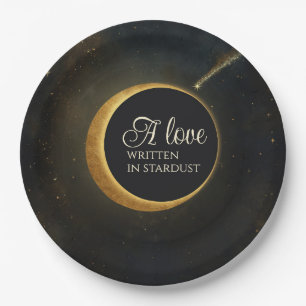 Gouden Sterrenstof Eclips Hemels Huwelijk  Papieren Bordje