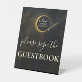 Gouden Sterrenstof Eclipse Hemelse Trouwteken Reclamebord Met Voetstuk (Voorkant)