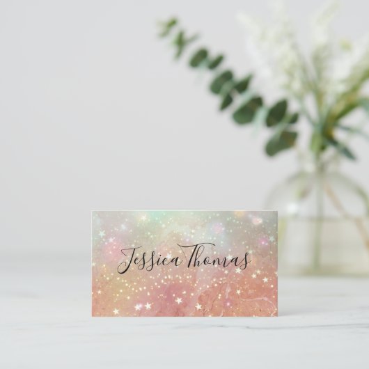 Gouden Sterrenstof | Roze Marmer Visitekaartje (Staand voorkant)