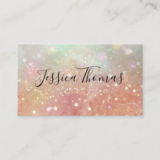 Gouden Sterrenstof | Roze Marmer Visitekaartje (Voorkant)