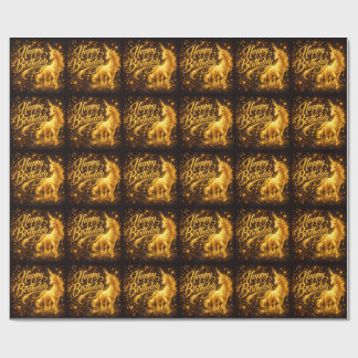 Gouden sterrenstof verjaardag — Fantasie eenhoorn Cadeaupapier