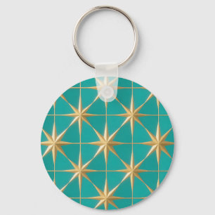 Gouden Steruitbarsting Geometrisch Turquoise Midce Sleutelhanger