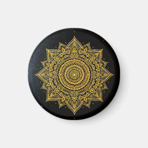 Gouden Steruitbarsting Mandala op Zwart Magneet