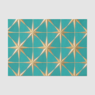 Gouden stervlam geometrisch turquoise midcentury tissuepapier