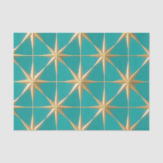 Gouden stervlam geometrisch turquoise midcentury tissuepapier (Voorkant)