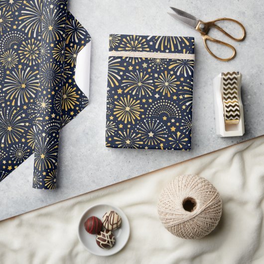 Gouden stervuurwerkpatroon cadeaupapier (Crafts)