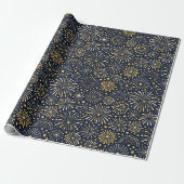 Gouden stervuurwerkpatroon cadeaupapier (Uitgerold)