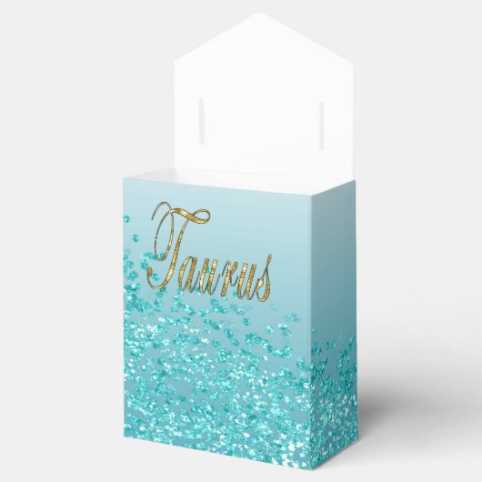 Gouden Stier & Blauwgroen Blauwe Glitter Verjaarda Bedankdoosjes (Geopend)