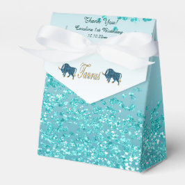 Gouden Stier & Blauwgroen Blauwe Glitter Verjaarda Bedankdoosjes