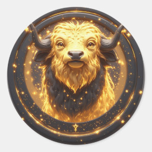 Gouden Stier Stier Binnen een Cirkelvormig Dierenr Ronde Sticker