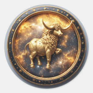 Gouden Stier Stier Binnen een Cirkelvormig Dierenr Ronde Sticker