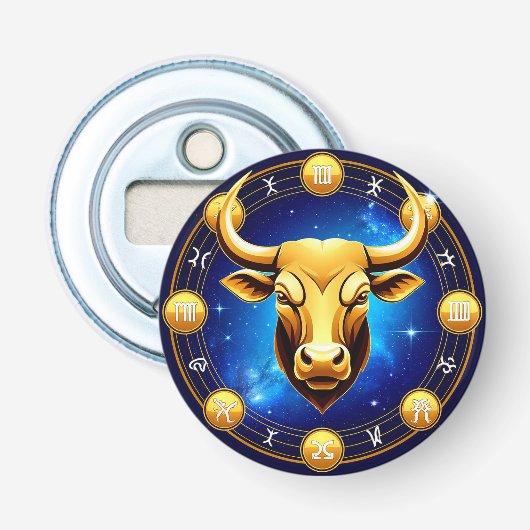 Gouden Stier Stier In Kosmische Dierenriem Cirkel Button Flesopener (Voorkant)