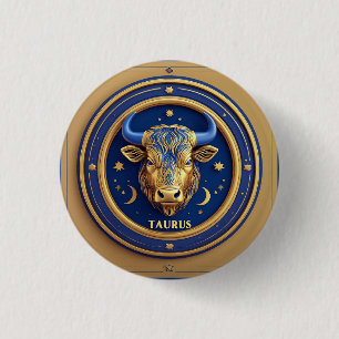 Gouden Stier Stier In Kosmische Dierenriem Cirkel Ronde Button 3,2 Cm