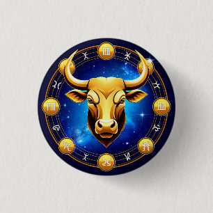 Gouden Stier Stier In Kosmische Dierenriem Cirkel Ronde Button 3,2 Cm