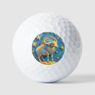 Gouden Stier Symbool Op Blauwe Cirkel Golfballen
