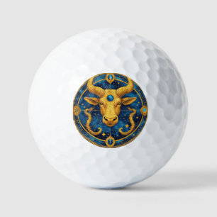 Gouden Stier Symbool Op Blauwe Cirkel Golfballen