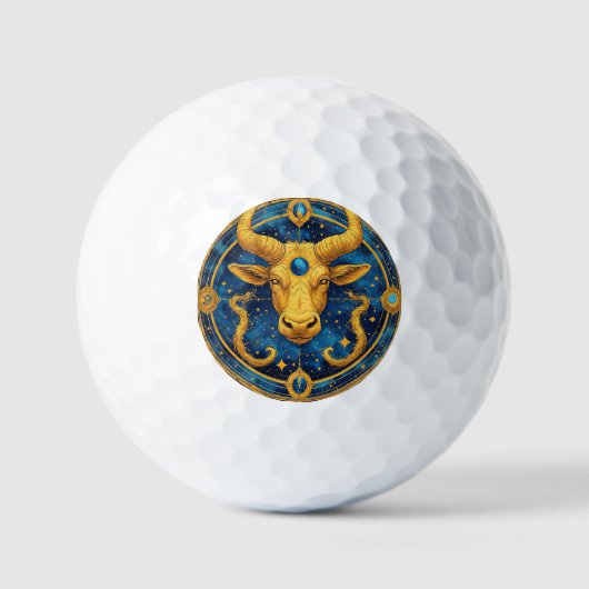 Gouden Stier Symbool Op Blauwe Cirkel Golfballen (Voorkant)