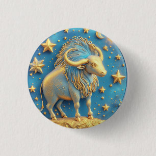 Gouden Stier Symbool Op Blauwe Cirkel Ronde Button 3,2 Cm