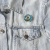 Gouden Stier Symbool Op Blauwe Cirkel Ronde Button 3,2 Cm (In situ)